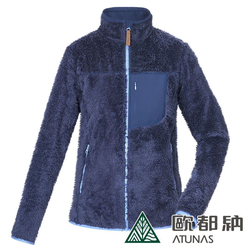 【ATUNAS 歐都納】女款SOLAR-FLEECE必敗毛茸茸立領刷毛外套A2GA2201W深藍/泰迪毛毛/造型個性穿搭