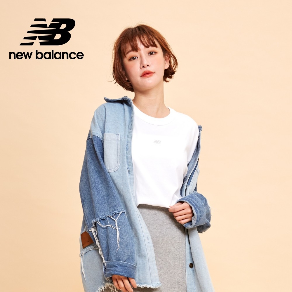 【New Balance】寬鬆圓領刺繡LOGO短袖上衣_女性_白色_AWT33510WT