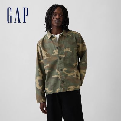【GAP】帆布牛仔迷彩工裝襯衫-迷彩(883710)