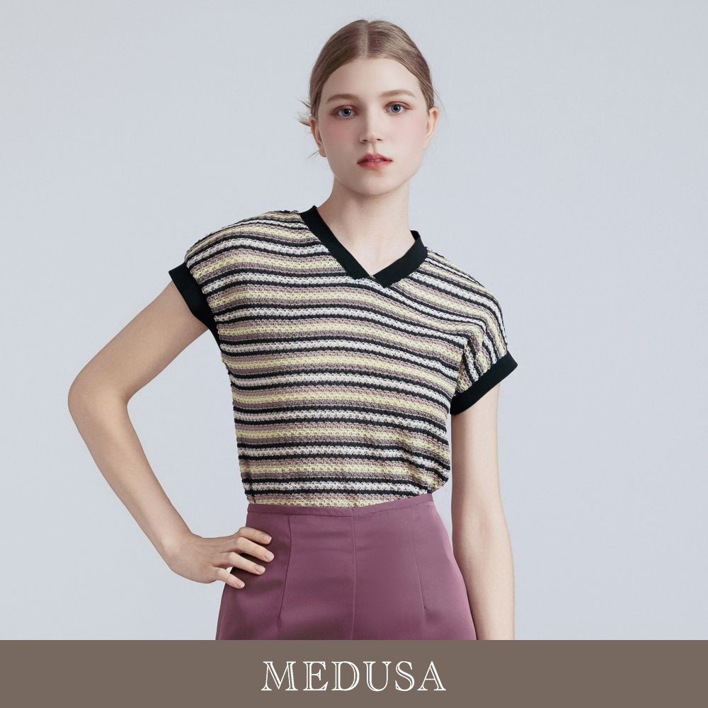 現貨【MEDUSA 曼度莎】夏日輕針織條紋上衣（M-XL）｜女休閒上衣 薄針織上衣 無袖上衣