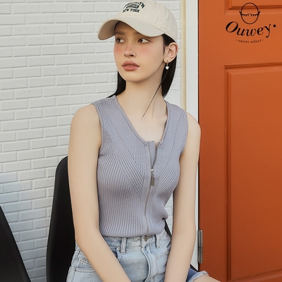OUWEY歐薇 U領拉鍊開襟式背心(淺紫色；S-L)3242195704