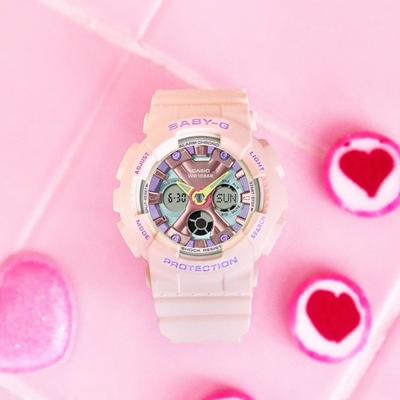 CASIO 卡西歐 BABY-G 柔美粉彩 可愛休閒雙顯手錶 寵愛媽媽 送禮推薦-粉紫 BA-130PM-4A