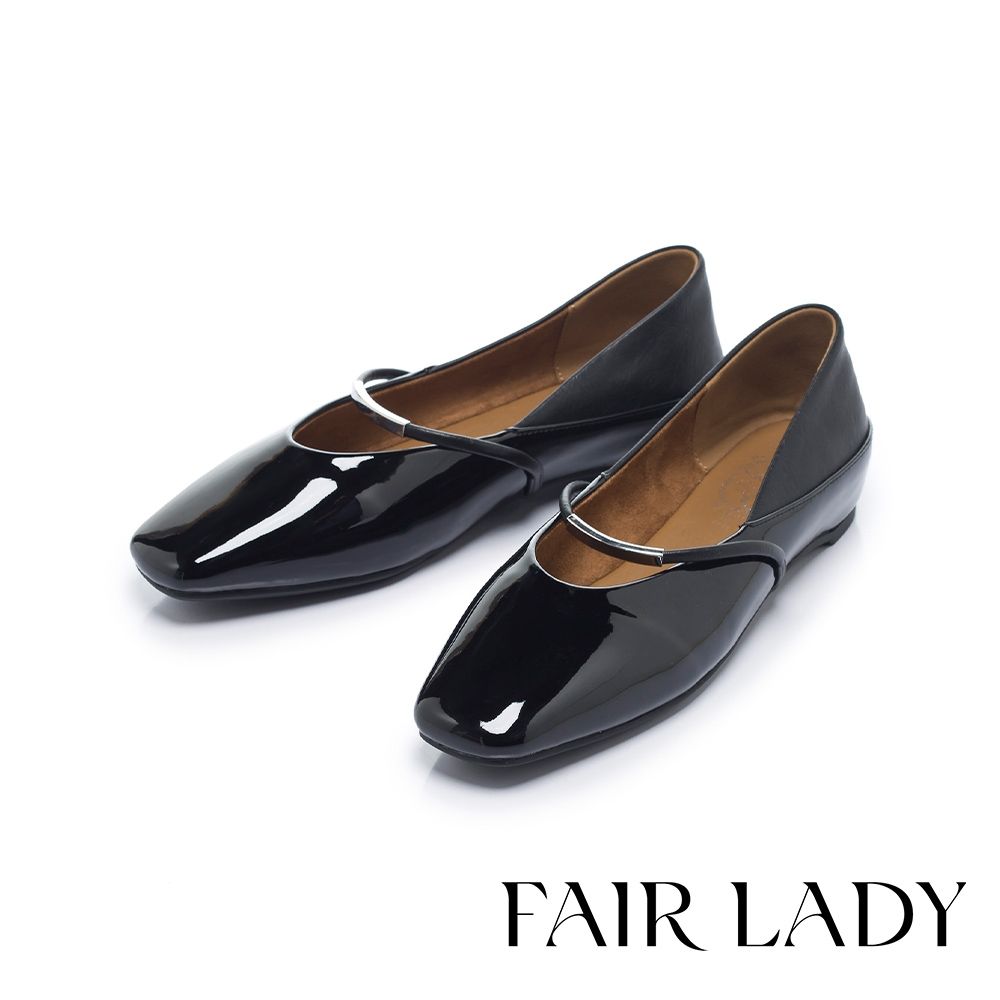 FAIR LADY 我的旅行日記 高級微光漆皮增高瑪莉珍平底鞋 漆黑 (5E3233)