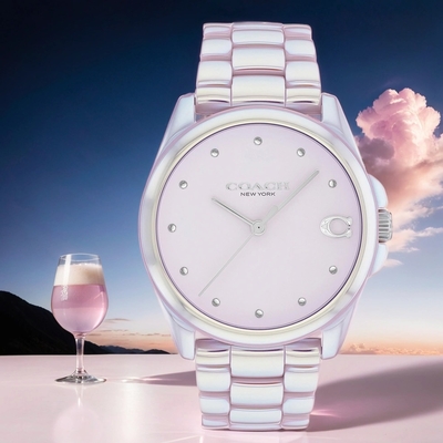 COACH Greyson 珍珠粉紅陶瓷女錶 寵愛媽媽 送禮推薦-36mm CO14504391