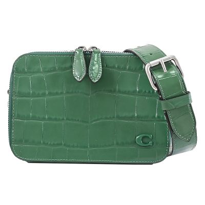 COACH CHARTER 鱷魚壓紋皮革雙層拉鍊斜背包(綠)