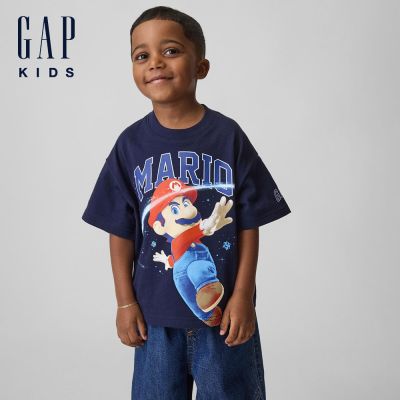 【GAP】幼兒Gap × Super Mario超級瑪利歐寬版圖案T恤-瑪利歐紅/耀西藍(877808)