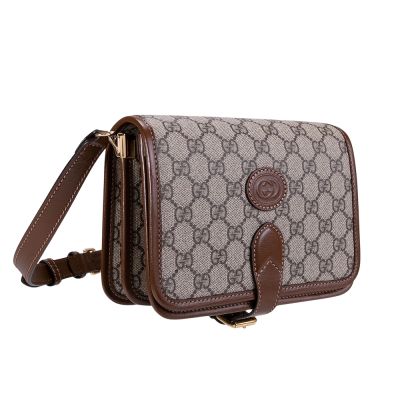 GUCCI GG RETRO 雙G帆布斜背包(棕色)