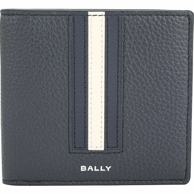 BALLY Ribbon 條紋拼接粒面牛皮8卡對折短夾(深藍色)