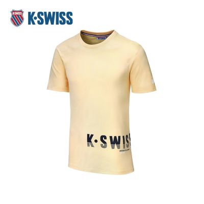 K-SWISS 棉質吸排T恤 23SS KSWISS LOGO TEE 男短袖 吸濕排汗 男上衣 橙色 108052-770
