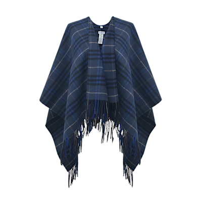 BURBERRY 經典格紋羊毛斗篷(午夜藍)