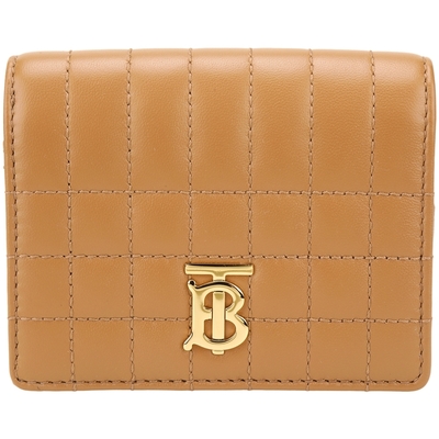 BURBERRY 巴寶莉 Lola TB字母絎縫小羊皮三折釦式短夾(棕色)