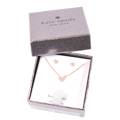 KATE SPADE 愛心鋯石項鍊耳環禮盒-玫瑰金