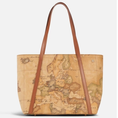 Alviero Martini 義大利地圖包 雙把長帶肩背包-地圖黃