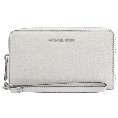 MICHAEL KORS Jet Set荔枝皮革手掛式拉鍊中夾(白/銀)