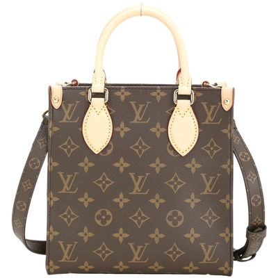 LOUIS VUITTON路易威登 Louis Vuitton LV路易威登 M46265 Sac Plat BB 老花帆布拼牛皮斜背/手提琴譜包(小款/咖啡色)