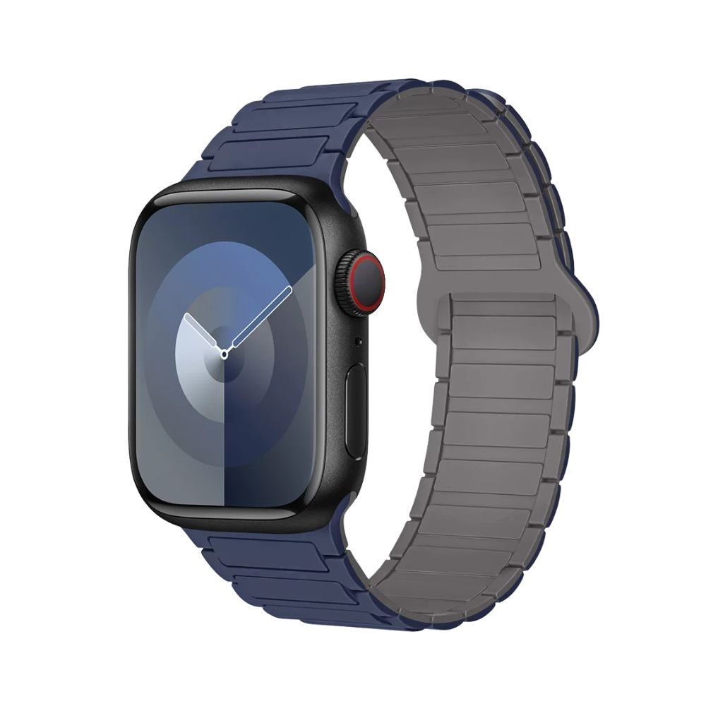 【Phonemo】Apple Watch 磁吸矽膠回環錶帶 透氣親膚液態矽膠 潮流多色可選 38-49mm 通用 (靛藍+灰)