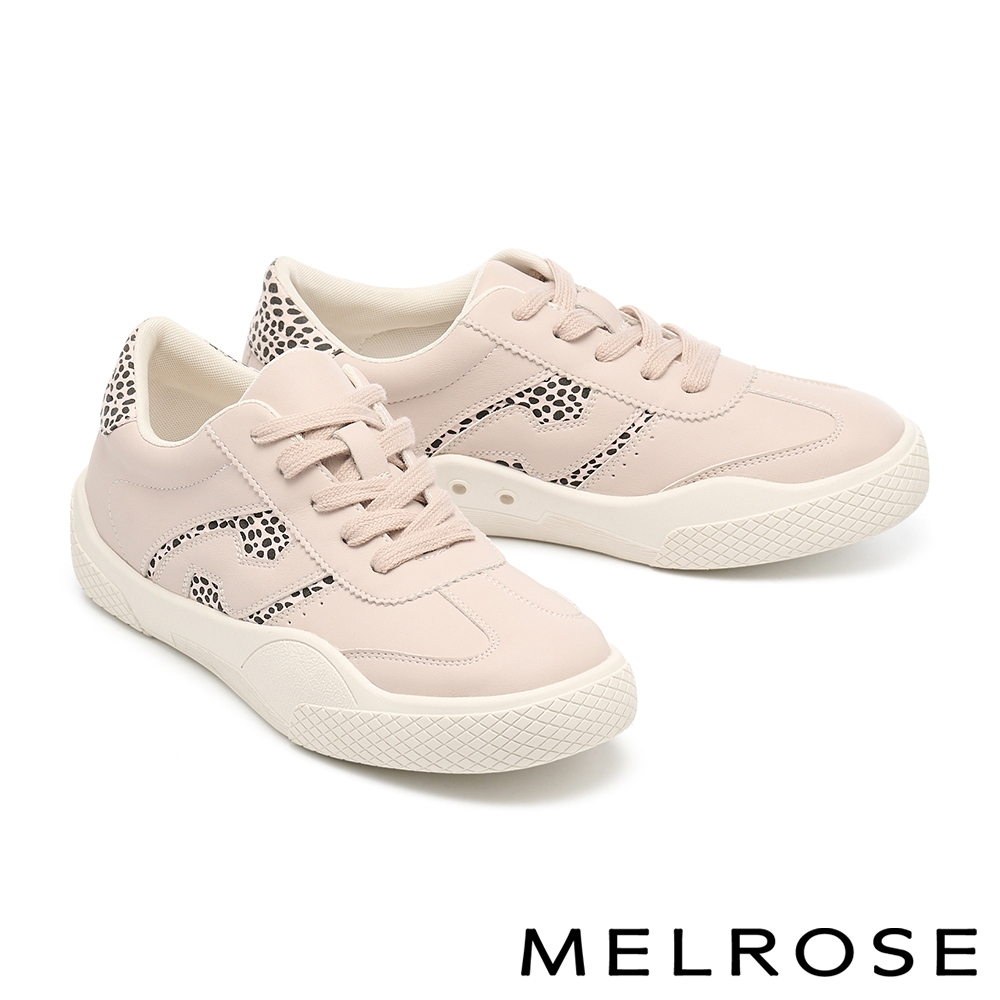 休閒鞋 MELROSE 美樂斯 時髦率性豹紋布拼接牛皮QQ厚底休閒鞋－粉