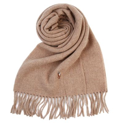時時樂 RALPH LAUREN POLO 彩色小馬刺繡LOGO素面羊毛圍巾-多色任選