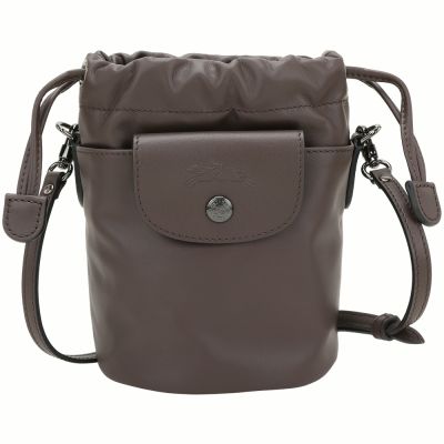 LONGCHAMP Le Pliage Xtra 奔馬烙印牛皮肩/斜背抽繩水桶包(摩卡色)