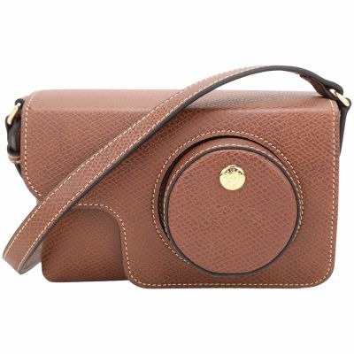 LONGCHAMP EPURE 壓紋牛皮 肩斜背相機包(XS/棕色)