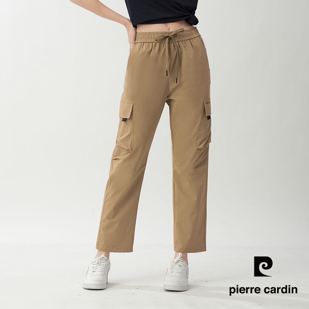 pierre cardin 皮爾卡登 網路獨家 男女款 快乾透氣輕量機能工裝長褲/寬褲(多色任選) (女款-褐色)