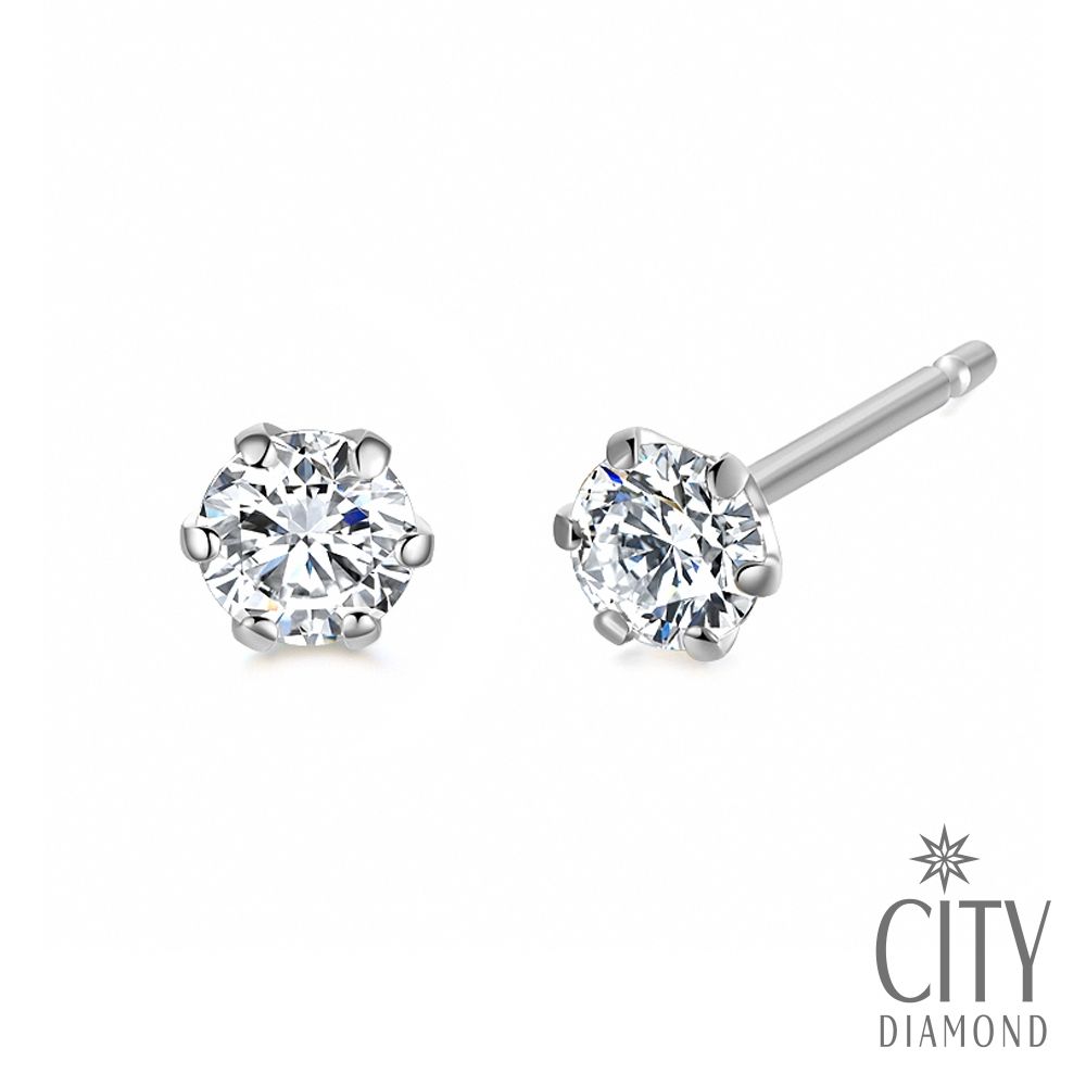 【City Diamond 引雅】日本 鉑金 PT950 天然鑽石 10分 六爪 耳環 附日本證書(東京Yuki系列)