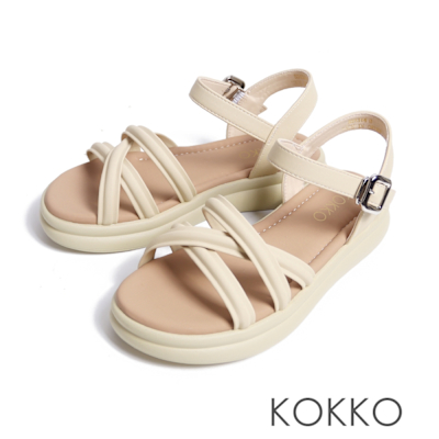 KOKKO甜美編織條帶輕量厚底涼鞋奶油黃