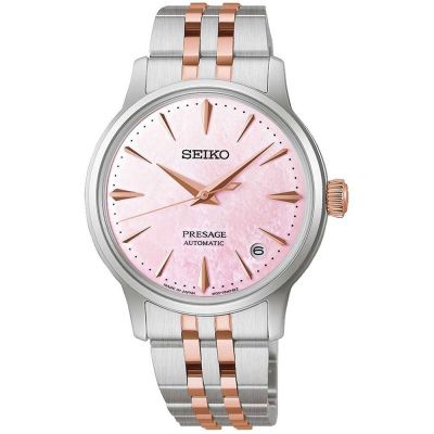 SEIKO 精工 Presage 調酒師系列 限量 日本櫻花粉 時尚珍珠貝機械錶-女錶(SRPM06J1)34mm