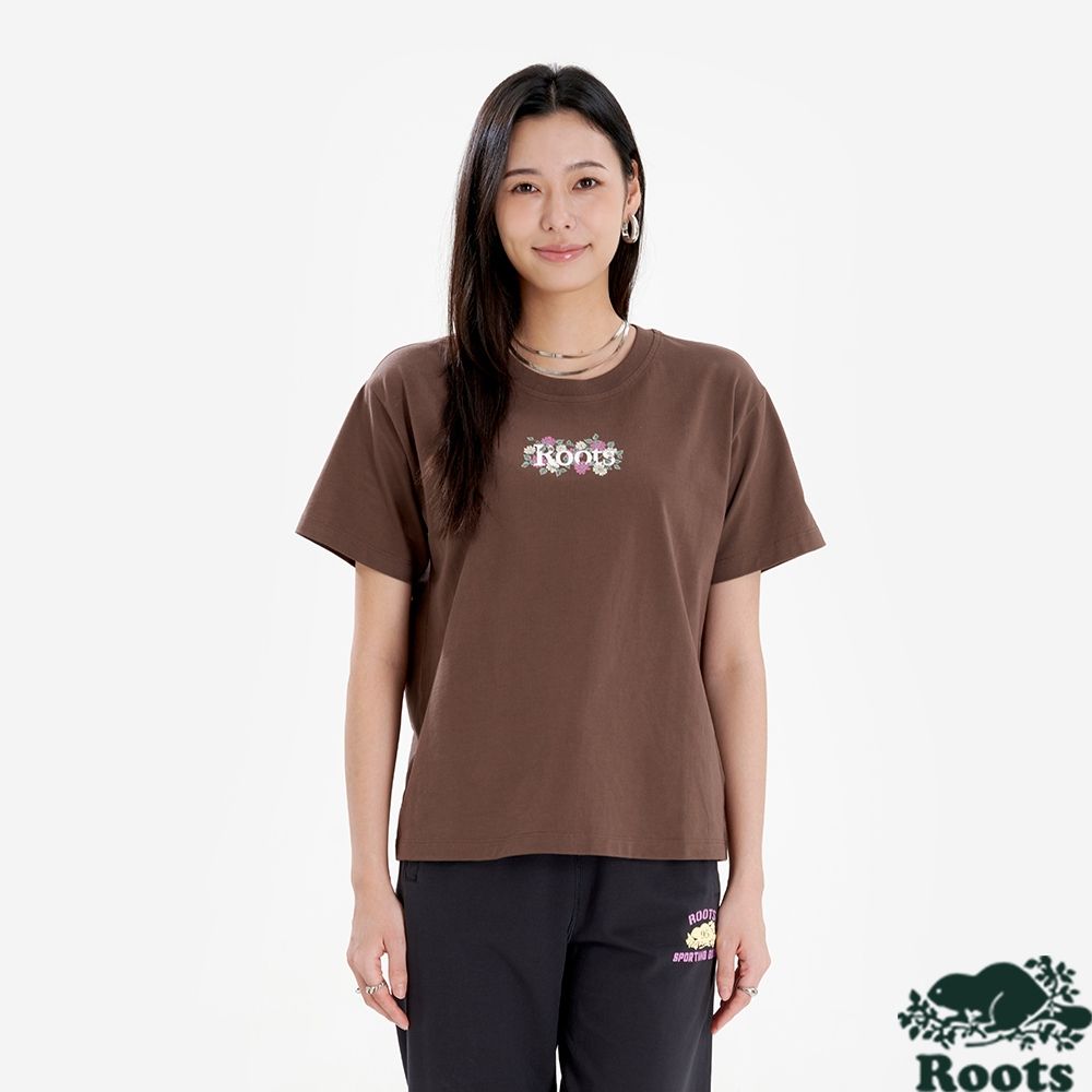Roots 女裝 WILDFLOWER 短袖上衣（苔木棕）
