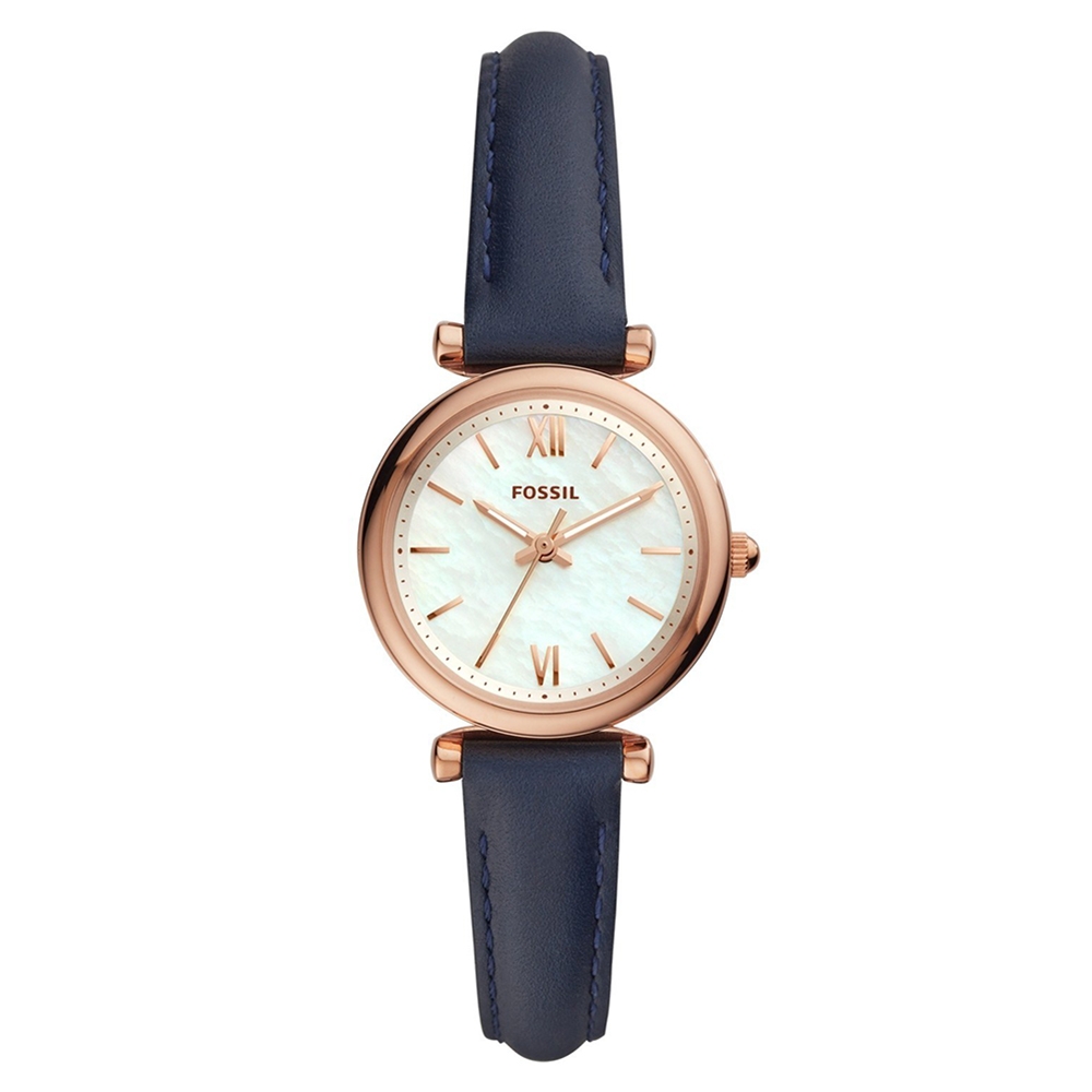 FOSSIL 邂逅浪漫愛戀珍珠母貝石英腕錶(ES4502)-藍/28mm