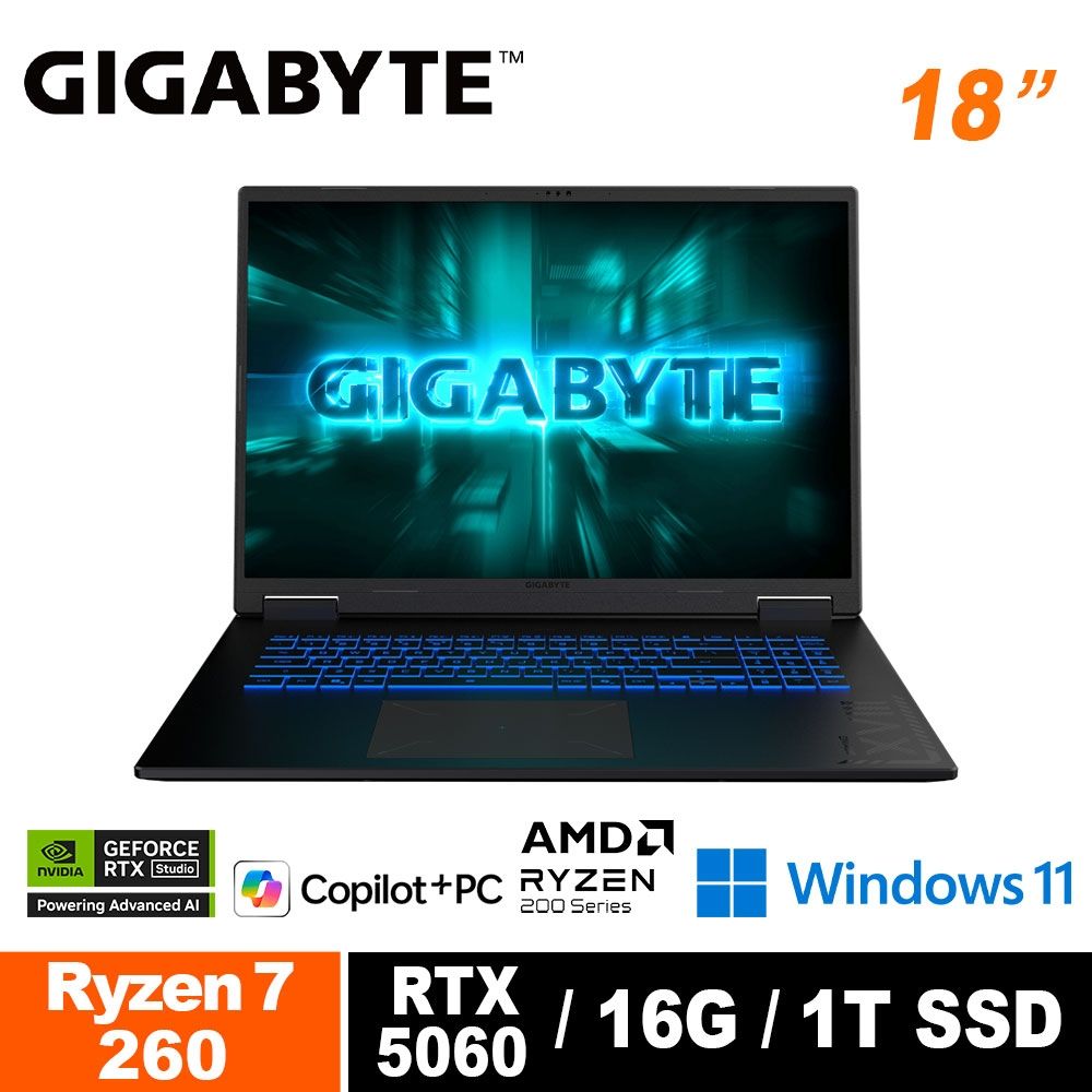 GIGABYTE 技嘉GAMING A18 3VHK3TWC94SH 18吋電競筆電 (AMD Ryzen 7 260/RTX5060 8G/16G/1TB /Win11H)