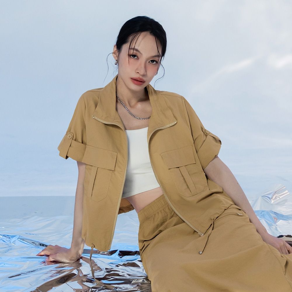 OB嚴選中大尺碼-涼感抗UV雙口袋冰河系防曬外套《EA3947》 (卡其)