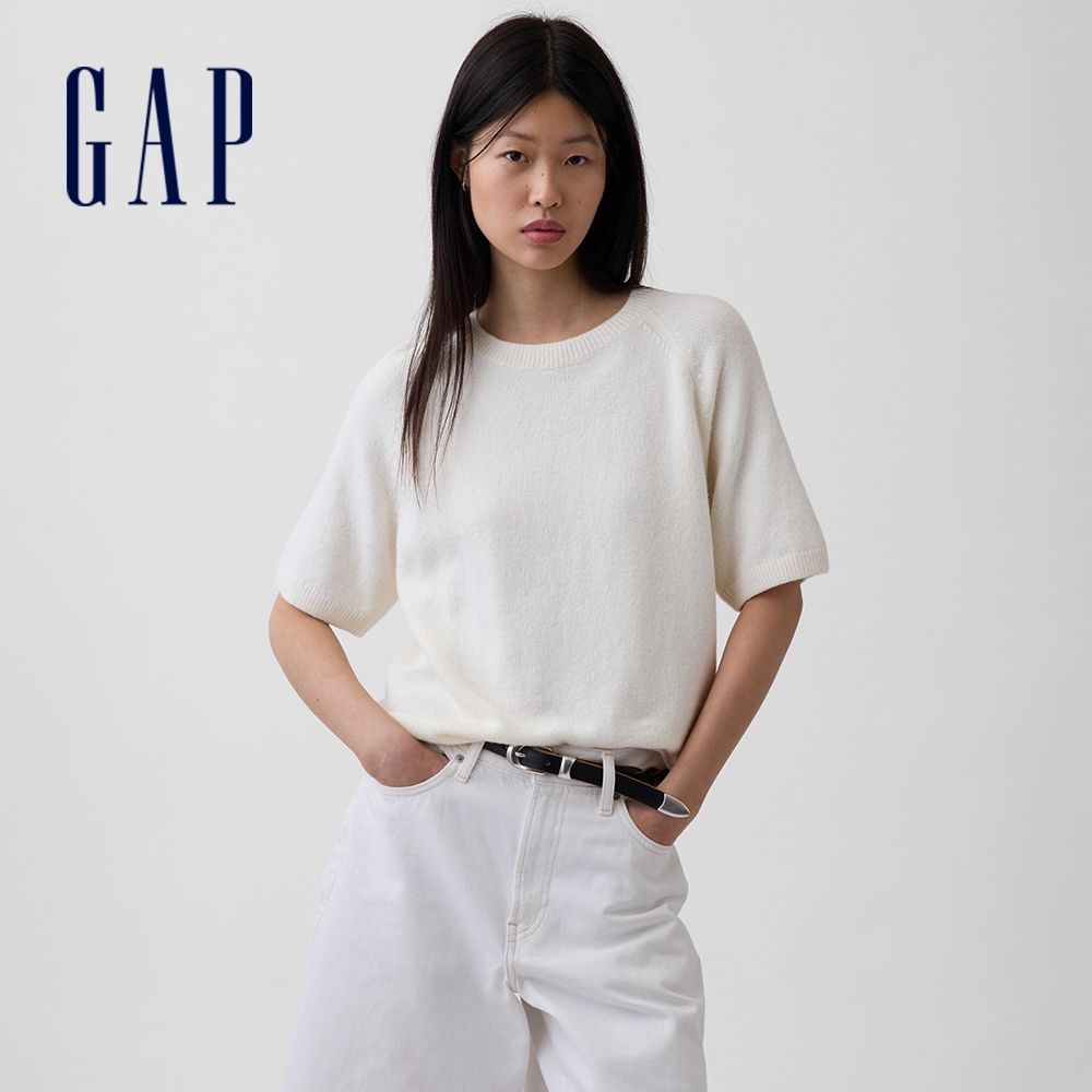 【GAP】CashSoft插肩袖針織T恤-冰霜象牙白/玉米黃(881638) (冰霜象牙白)