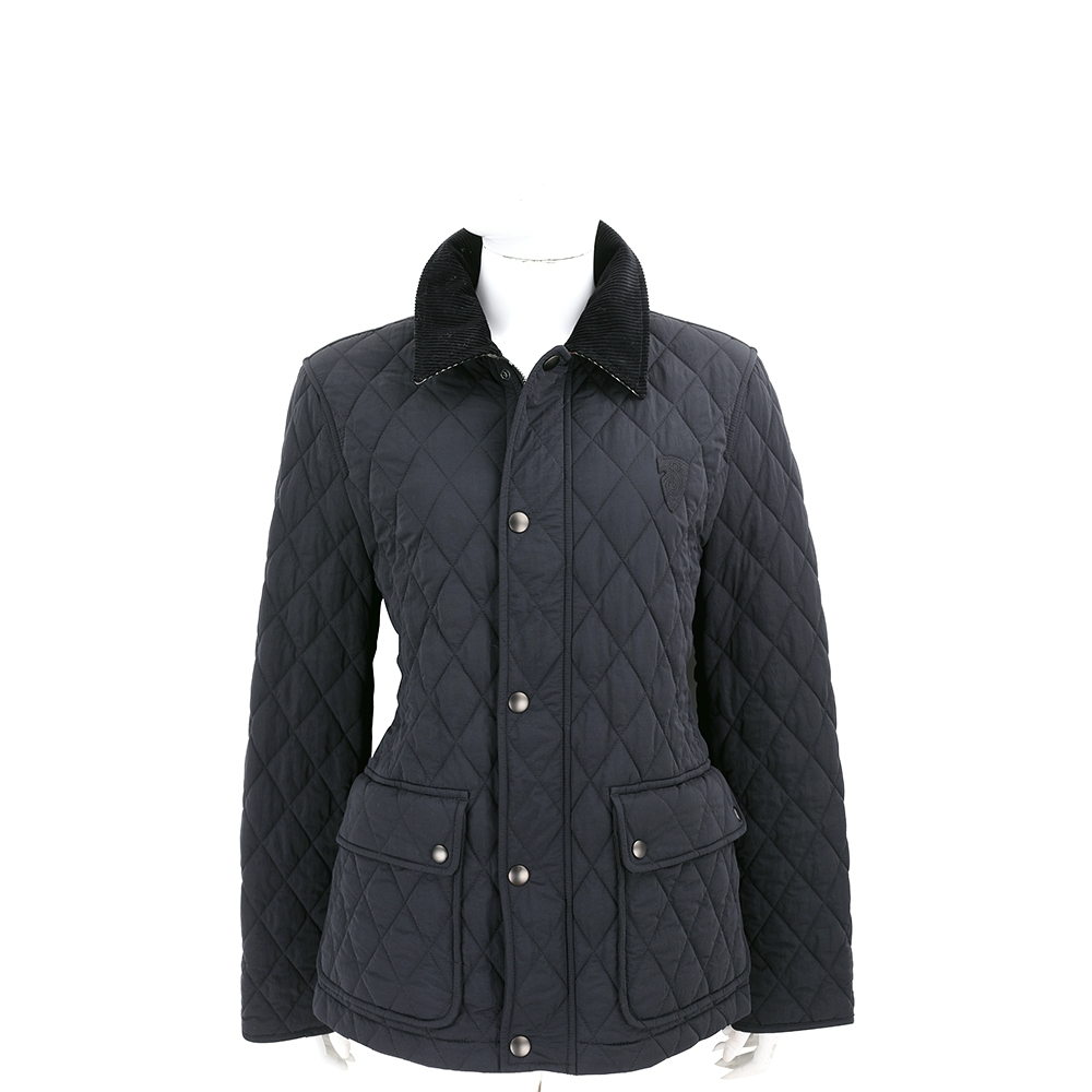 BURBERRY 巴寶莉 燈芯絨領格紋襯裡尼龍衍縫黑色修身外套 夾克