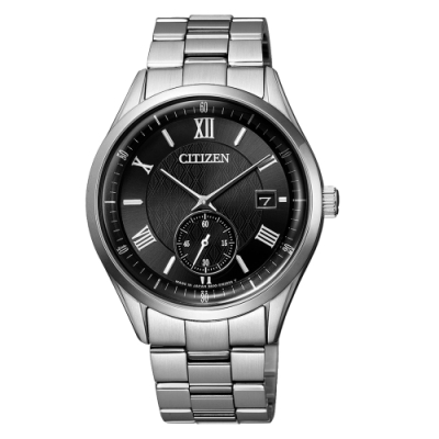 CITIZEN GENT S光動能日期紳士腕錶-銀X黑-BV1120-91E-38mm