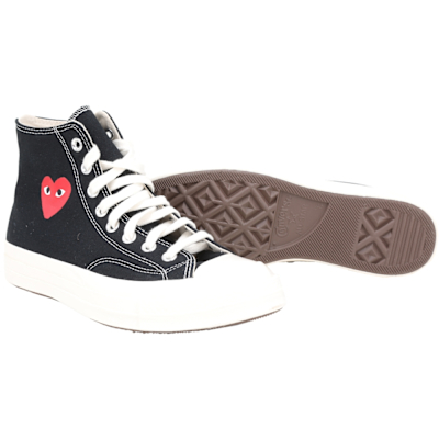 川久保玲 COMME des GARCONS PLAY x Converse聯名 大眼愛心印花黑色高筒帆布休閒鞋(男女通用) | 精品服飾 ...