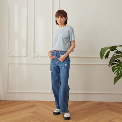 Lee 女款 季節性版型 LEE三角標抽繩短版短袖圓領TEE 兩色｜Modern