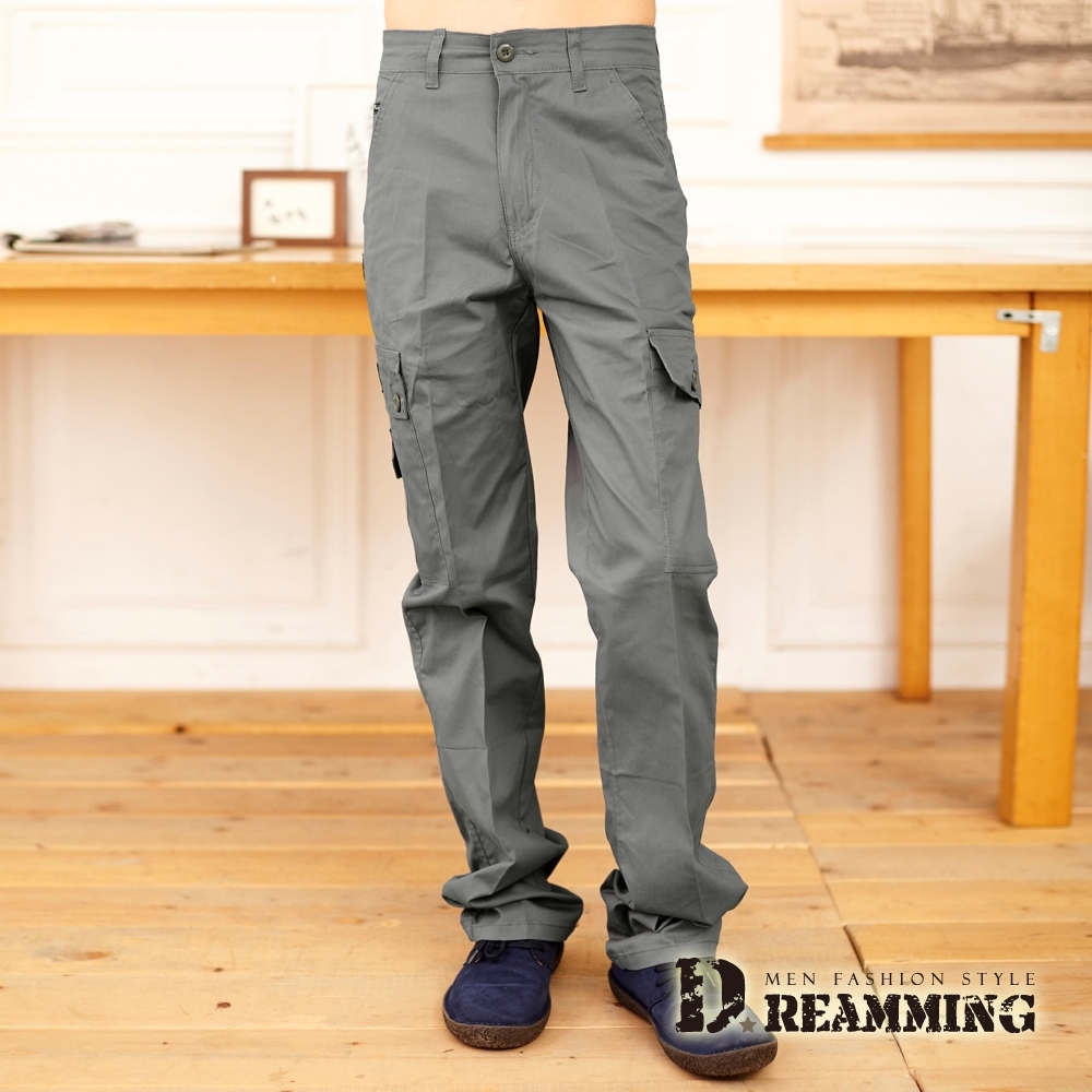 Dreamming 質感輕薄多口袋伸縮休閒長褲 工裝褲 工作褲-共三色 (灰色)