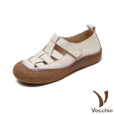 VECCHIO 真皮休閒鞋 厚底鞋/真皮頭層牛皮縷空編織舒適厚底時尚休閒鞋 米