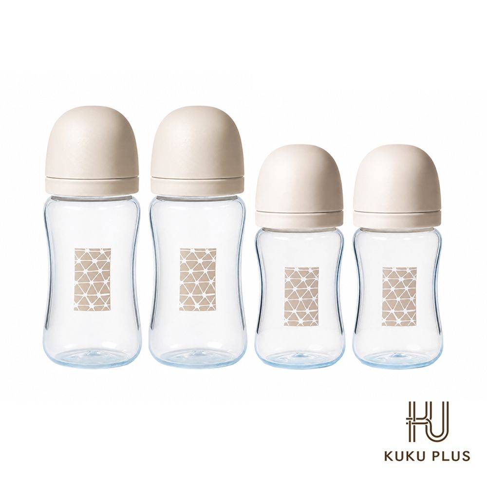 酷咕鴨 KUKU PLUS印記寬口PP奶瓶組(2大2中) (柔光杏)