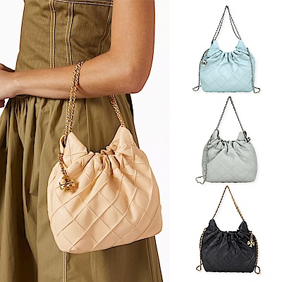 TORY BURCH Fleming Hobo 雙鍊帶菱格納帕皮革手提 斜背束口包-多色可選