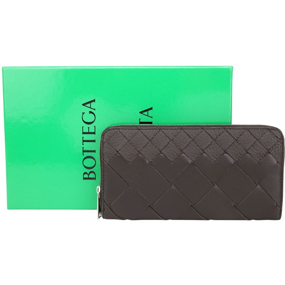 BOTTEGA VENETA 寶緹嘉 BV Intrecciato 漸層編織小牛皮8卡拉鍊長夾(咖啡色)