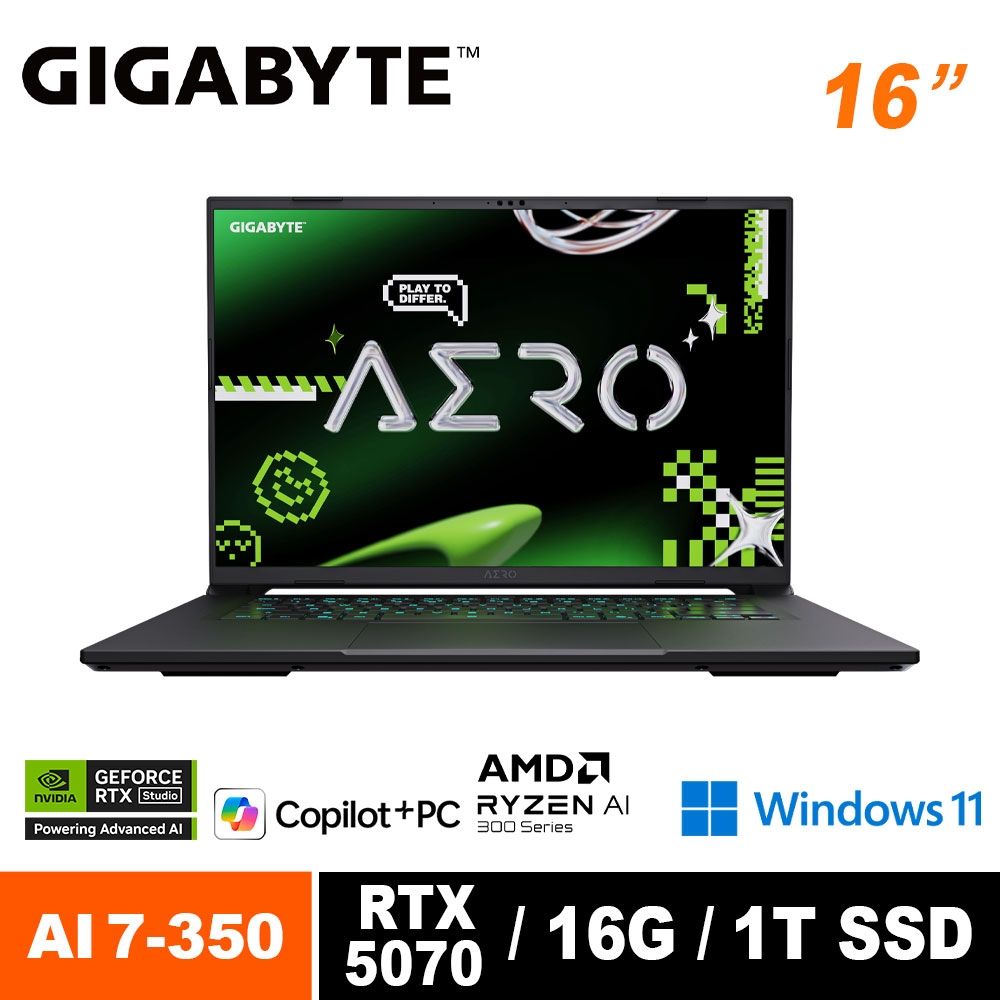 技嘉GIGABYTE AERO X16 1WH93TWC94AH 16吋AI電競筆電 (AMD Ryzen AI 7 350/RTX5070 8GB/16G/1TB/Win11) 灰