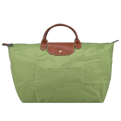 LONGCHAMP LE PLIAGE系列短把再生尼龍摺疊水餃旅行袋(大/苔蘚綠)