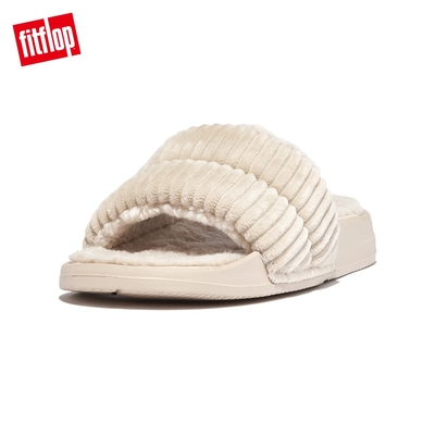 【FitFlop】iQUSHION FLEECE-LINED CORDUROY SLIDES輕量燈芯絨涼鞋-女(象牙白)