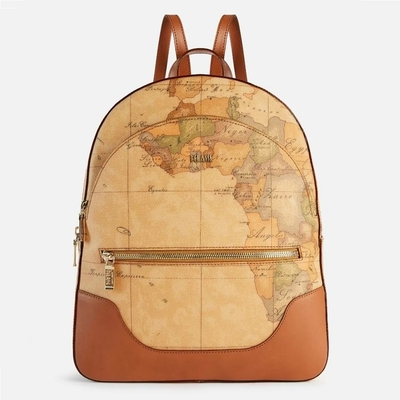 Alviero Martini 義大利地圖包 圓弧雙層後背包28cm-地圖黃