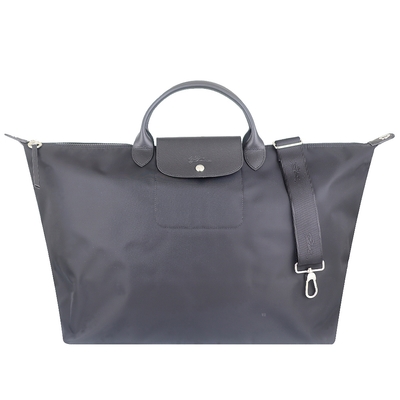 Longchamp Le Pliage 黑色厚尼龍拉鍊超大型肩背/手提旅行袋