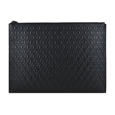 YSL Le Monogramme 經典壓紋LOGO 小牛皮大手拿包(黑)