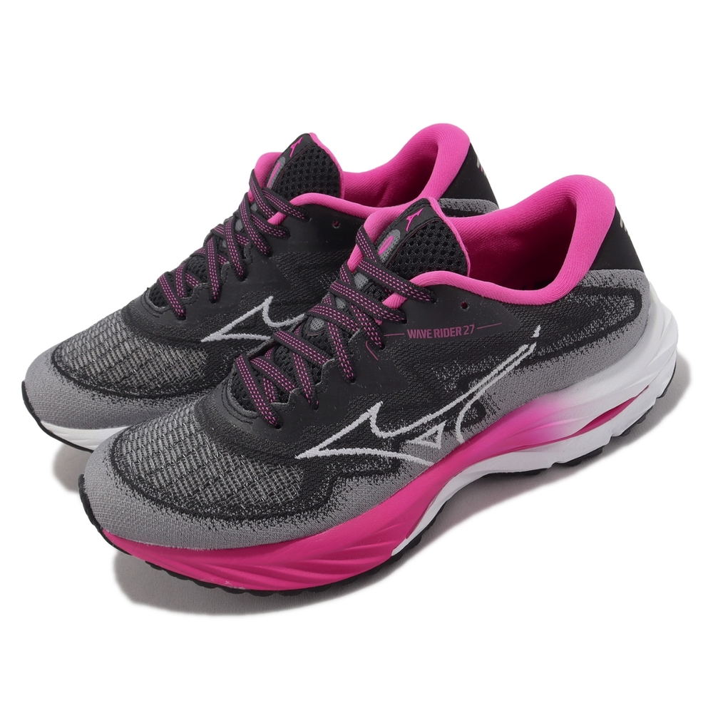 Mizuno 慢跑鞋Wave Rider 27 SSW 女鞋黑粉紅乳癌防治協會紀念款運動鞋