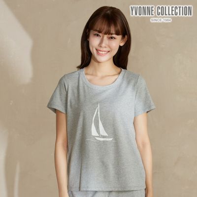 YVONNE 以旺傢飾 帆船網印短袖上衣-迷霧灰